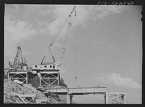 Photo:Douglas Dam Tennessee TVA Construction Cranes 1940s