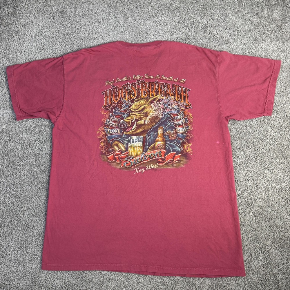 Hogs Breath Saloon Shirt Mens XL Red Key West Biker Bar Graphic Crew Neck