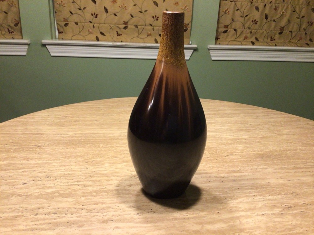 Vintage Pottery Vase Brown Drip Glaze 11”