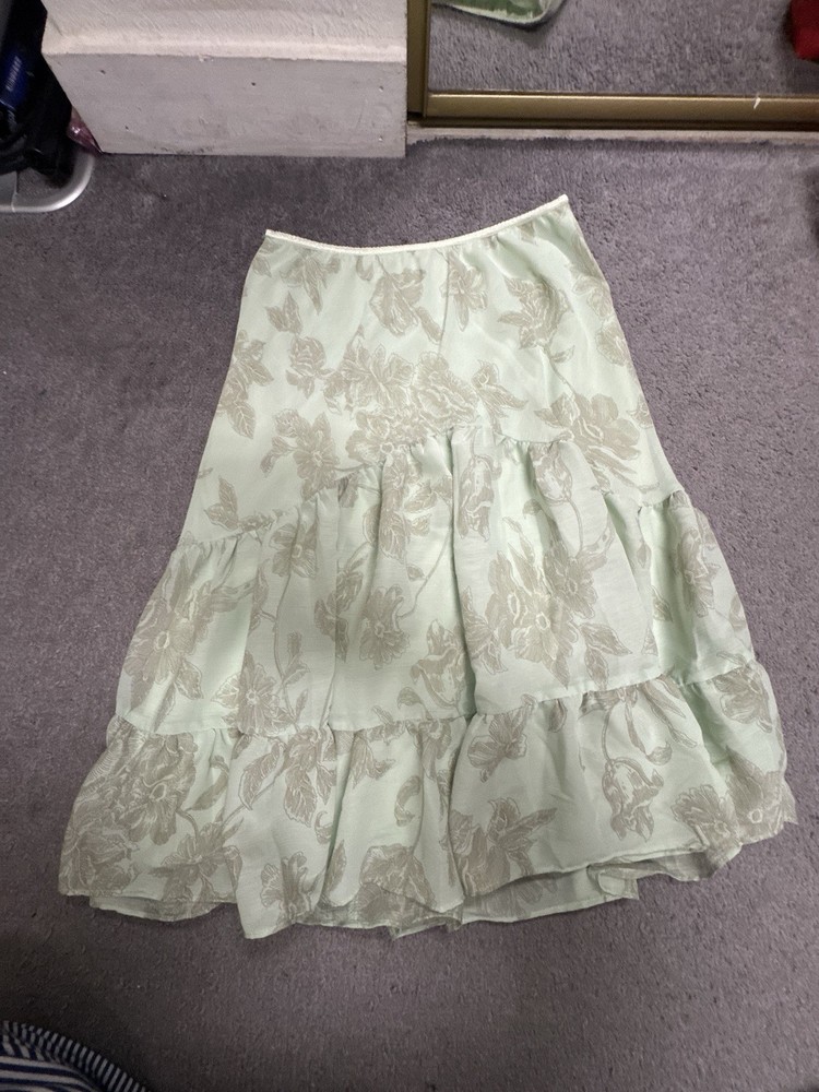 Jonathan Martin Studio Mint Floral Midi Tiered Skirt Size M