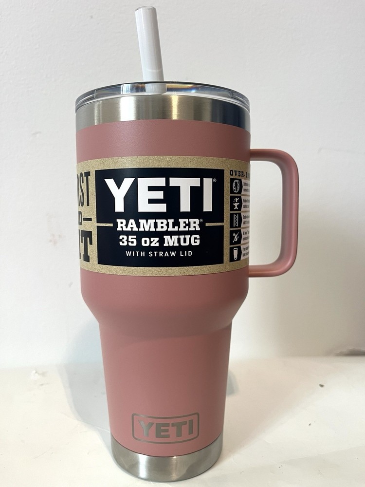 YETI Rambler 35 oz Tumbler with Handle and Straw Lid,  (Sandstone Pink)