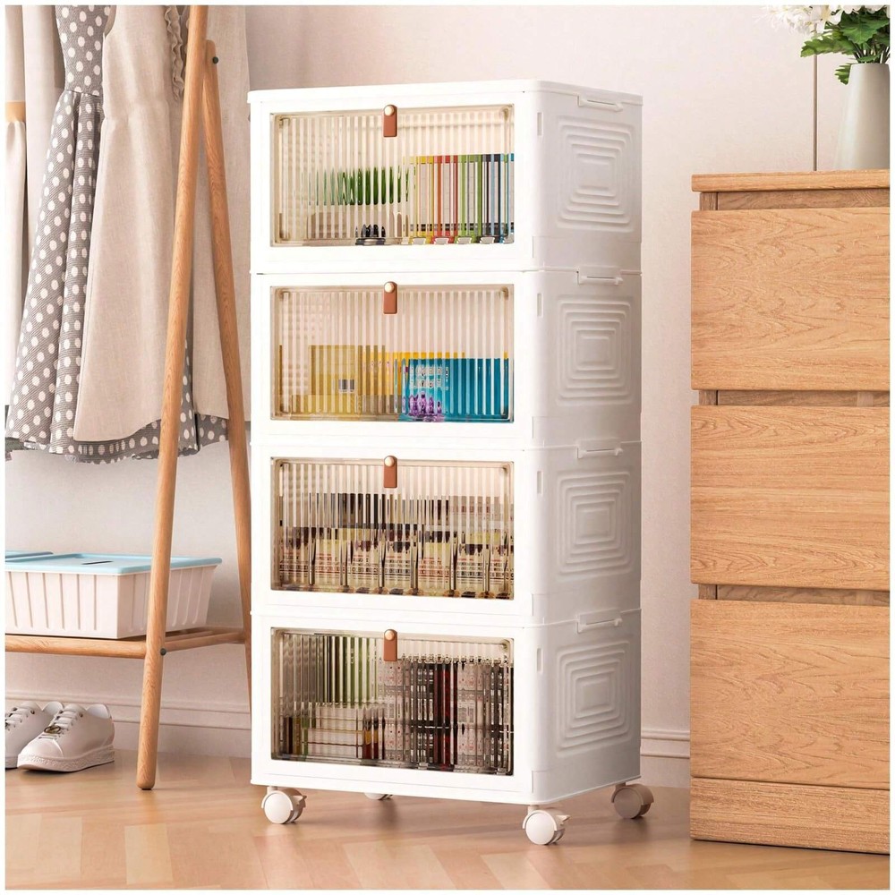 4-Tier Stackable 23Qt Plastic Storage Bins with Lids for Home Office
