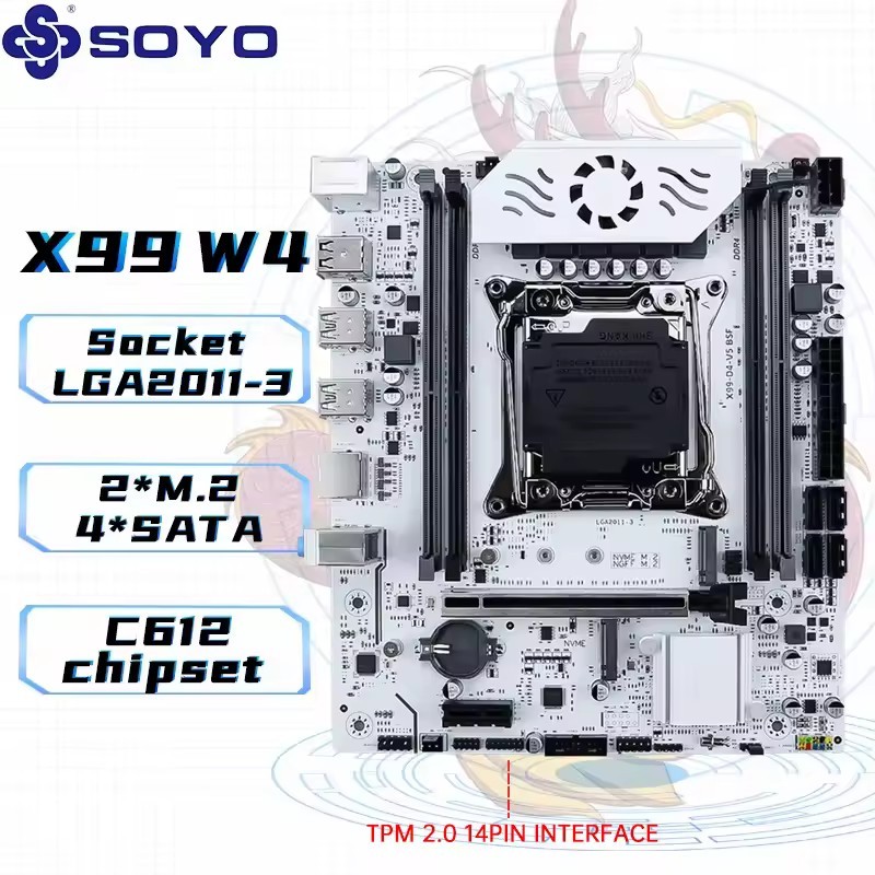 Motherboard SOYO X99 DDR4 LGA2011-3, M slot, White Cooling Armored, SATA 3.0