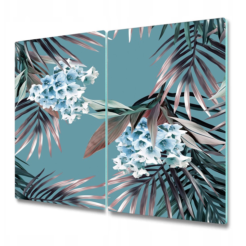 Glass Chopping Board Floral Palms leaves with blue flowers Tropical 2x30x52