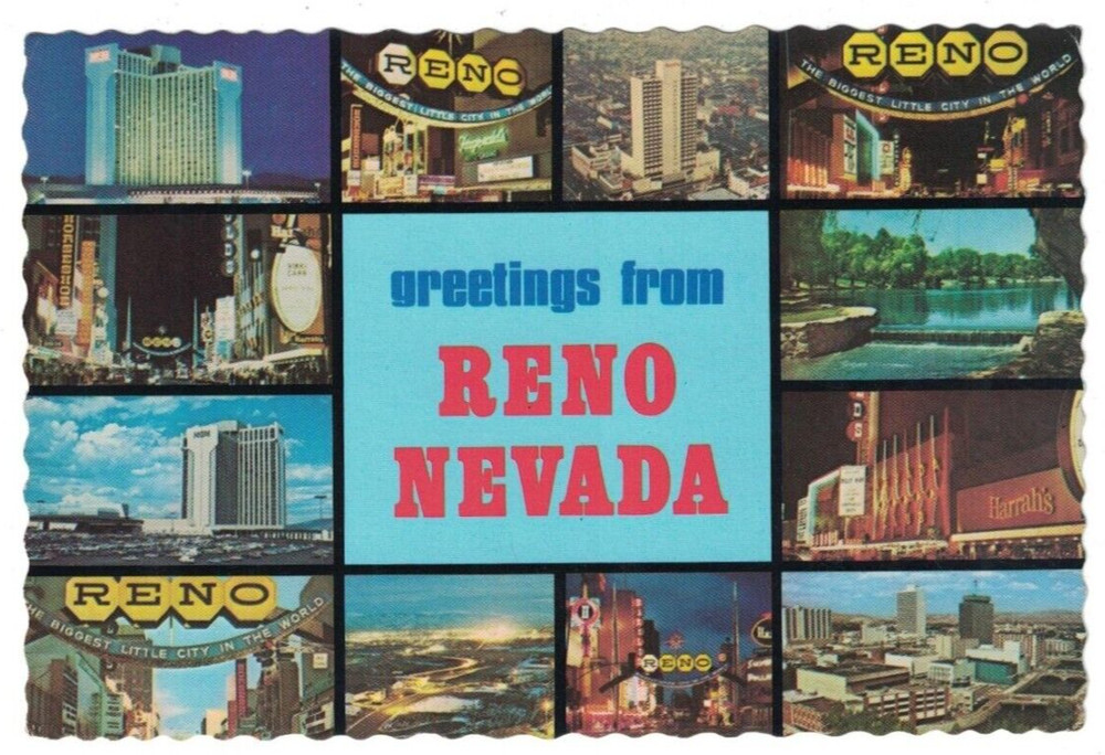 Vintage 1960'S Multi-View Postcard Greetings From Reno Nevada