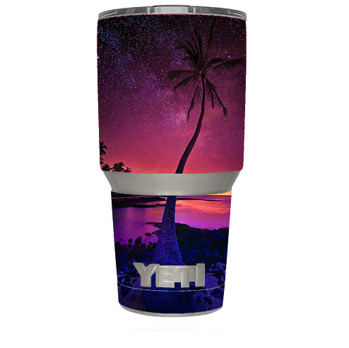 Skin Decal for Yeti 30 oz Tumbler Cup (6-piece kit) / Palm Tree Stars and Sunse