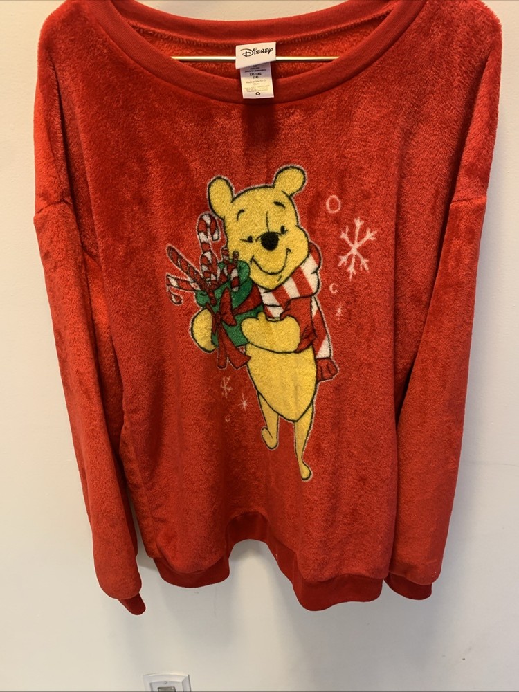 Disney Winnie the Pooh Women's Sweatshirt Size 2XL Red Christmas Holiday Cozy