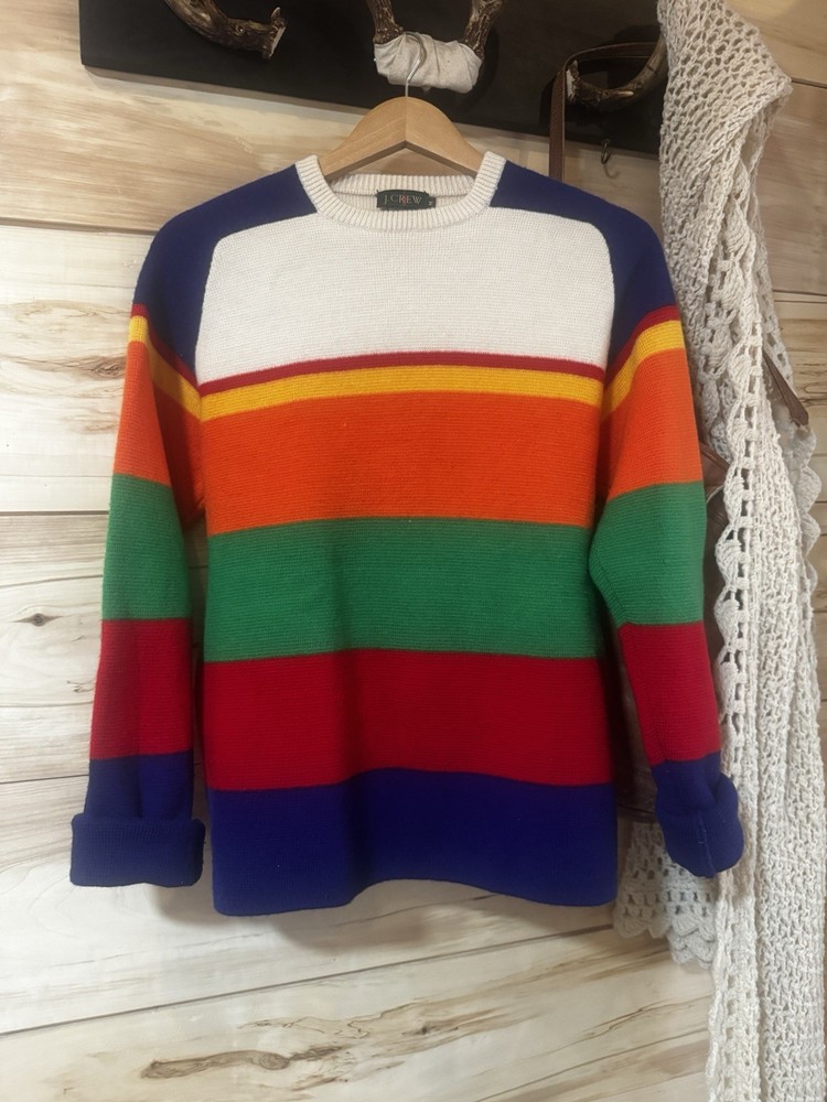 J.CREW Women's Multicolor Striped Wool Knit Crewneck Pullover Sweater M