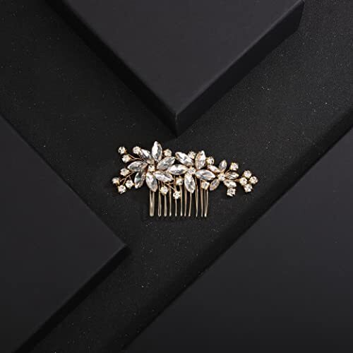 Clear Flower Crystal Rhinestone Teardrop Hair Comb Rhinestone Wedding Hair GOLD