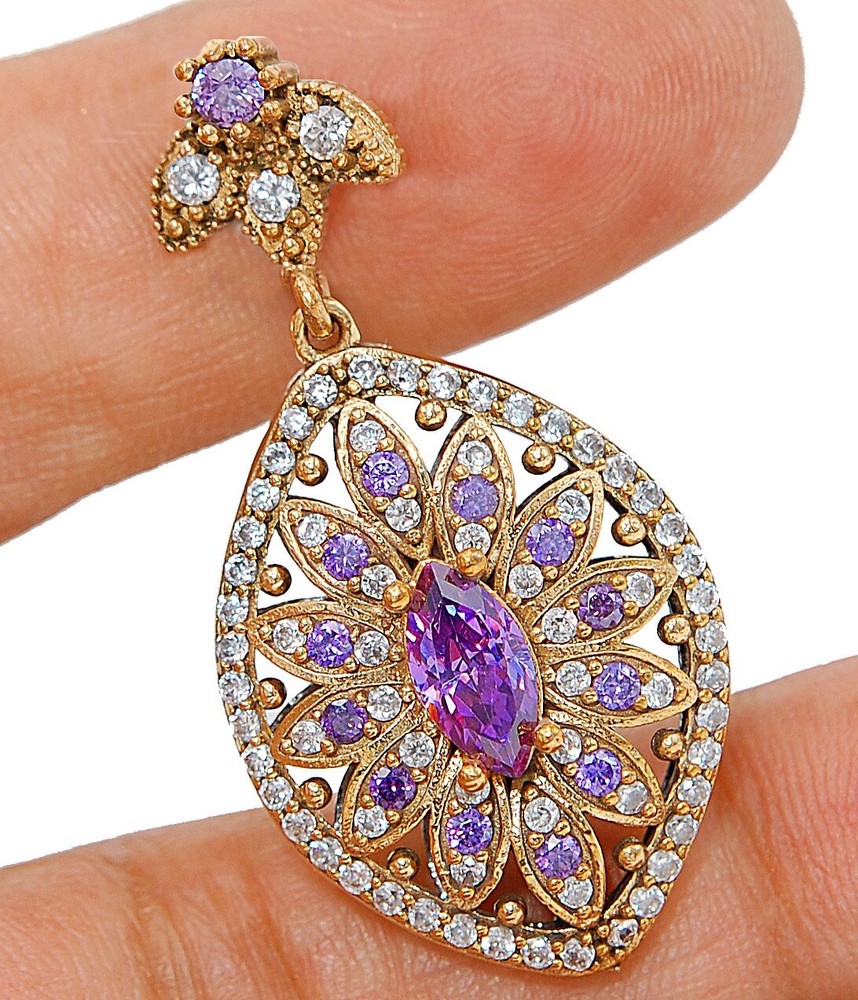 6CT Amethyst 925 Sterling Silver Ottoman Empire Style Pendant S2328/AB