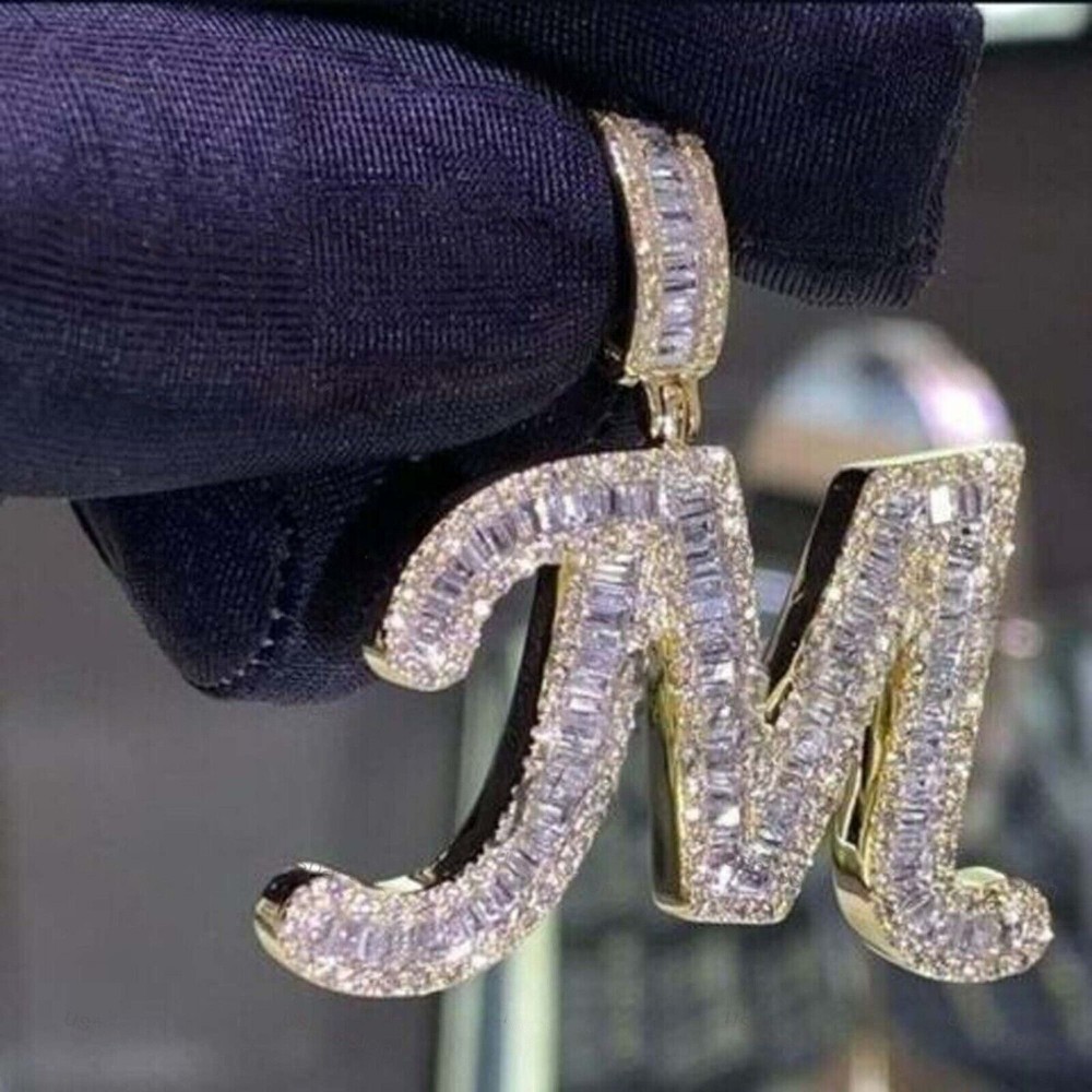 2.5 Ct Round Moissanite Initial M Pendant in 925 Silver