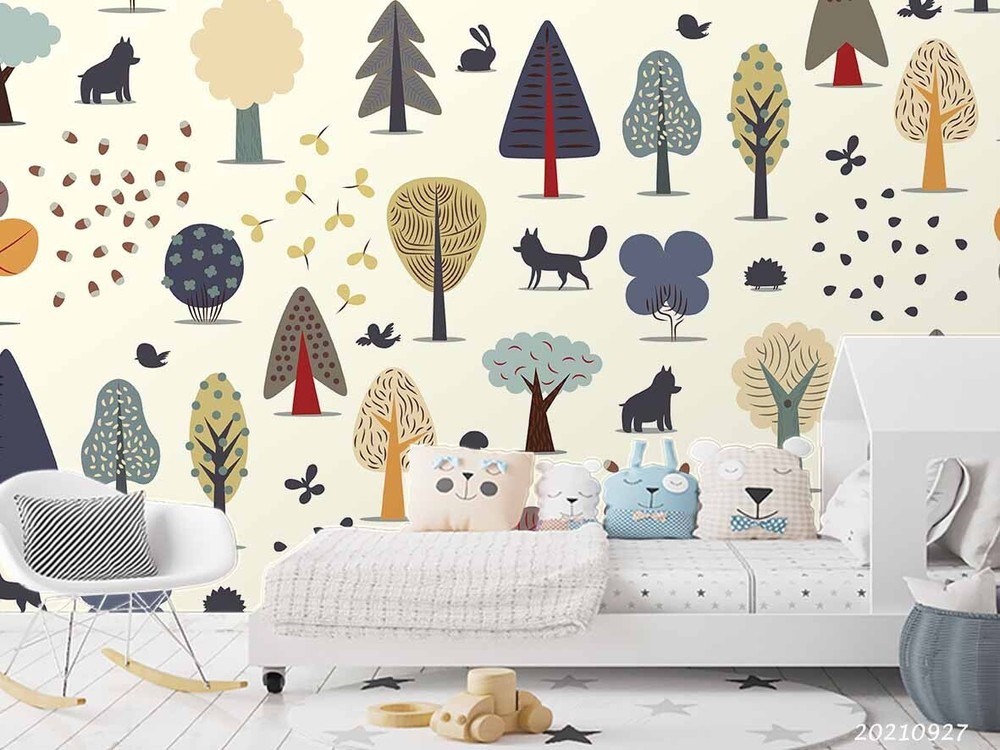 3D Cartoon Forest Tree Animal Wall Murals Wallpaper Murals Wall Sticker 120