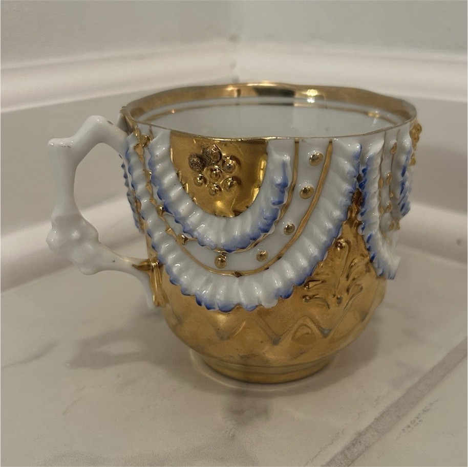 Antique Meissen Porcelain demitasse Cup - Made in Germany- Gold, blue, white