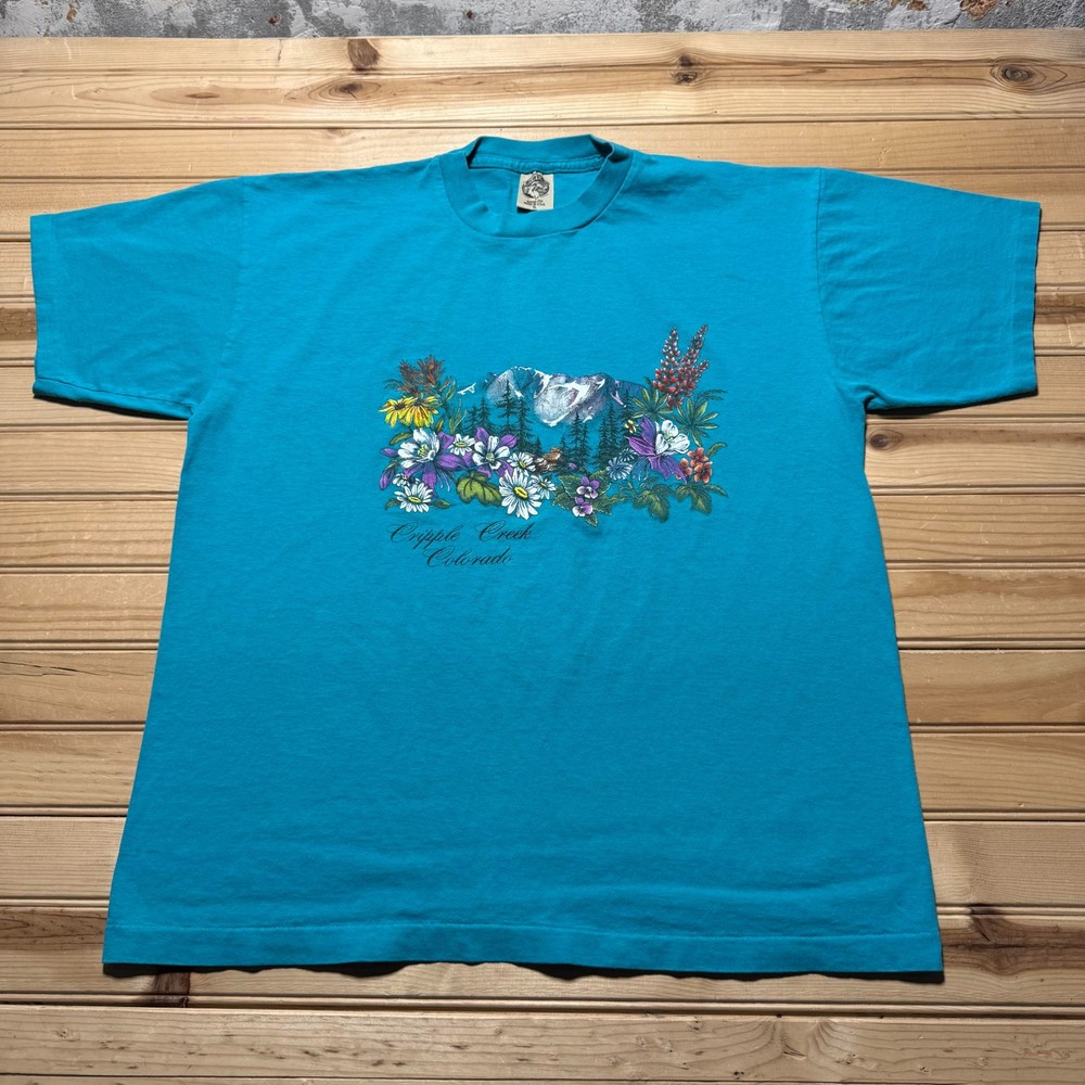 Vintage 90s Cripple Creek Colorado Floral Mountain Souvenir T-Shirt USA Made XL