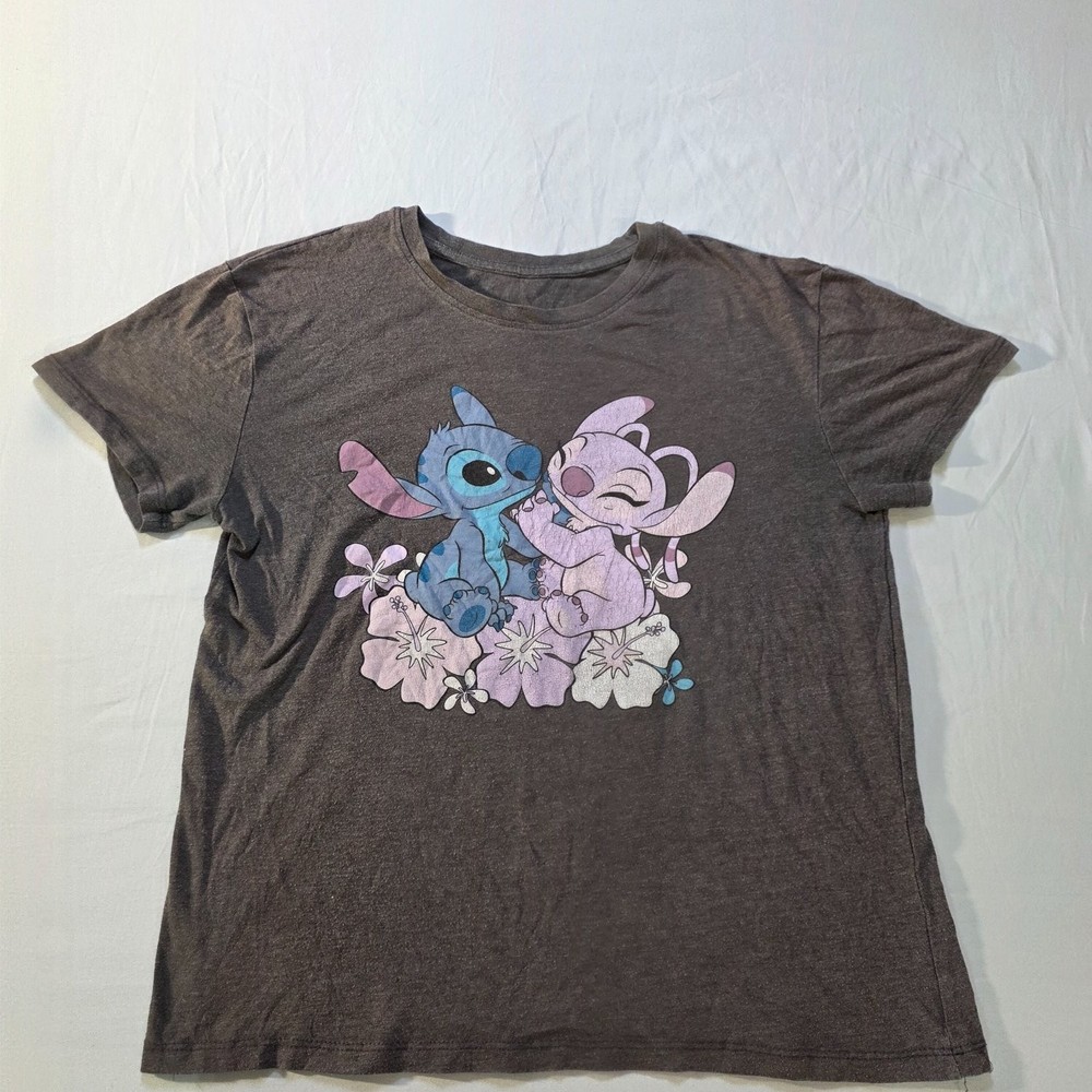 Disney Lilo & Stitch Angel T-Shirt Charcoal Gray Heather Graphic Tee Small
