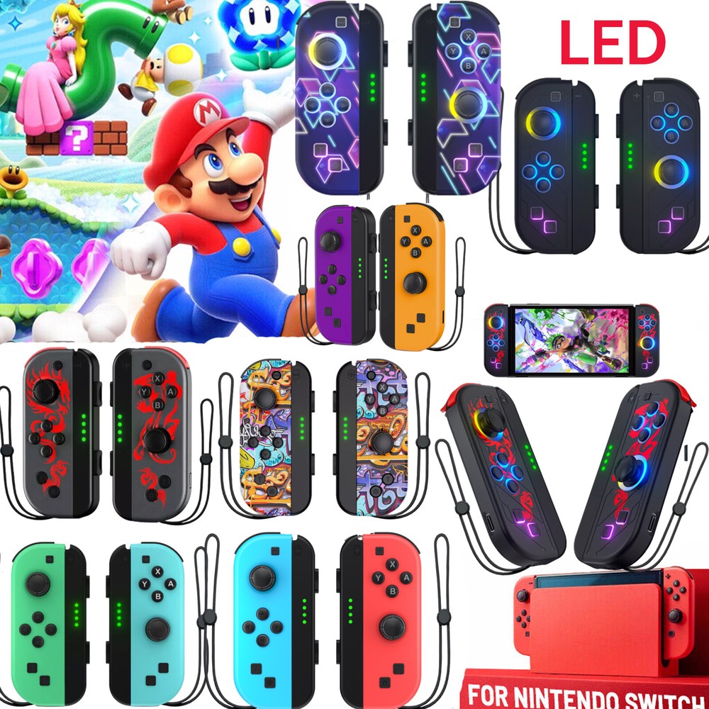 LED Controller Gamepad For Nintendo Switch Joy Con Left + Right Pair Wireless
