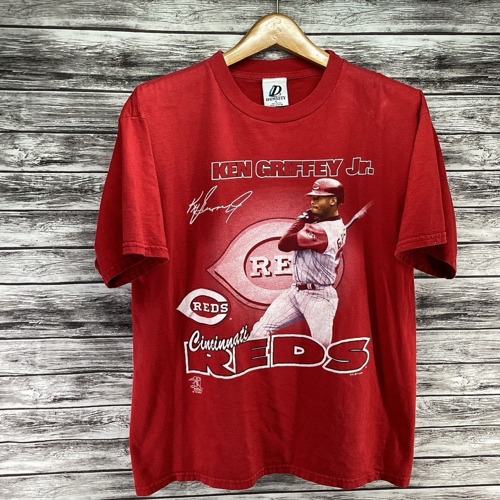 Vintage Ken Griffey Jr Shirt Mens Large Red Dynasty Graphic Tee MLB Baseball Y2K