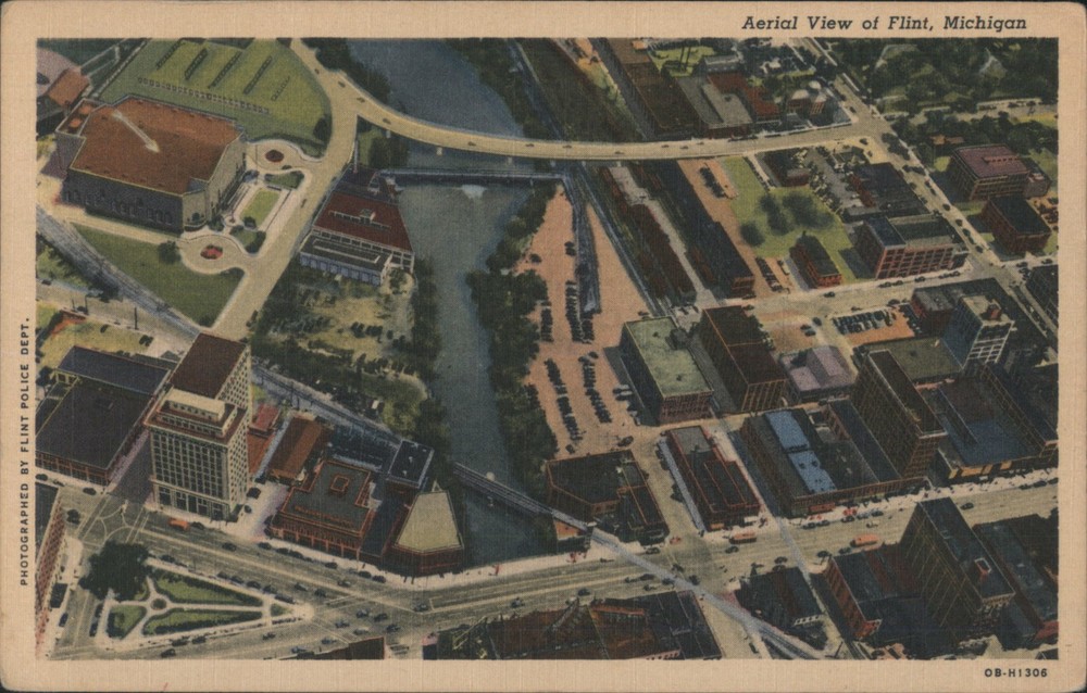 Flint Police Dept. Aerial View of Flint, Michigan MI Teich Vintage Postcard