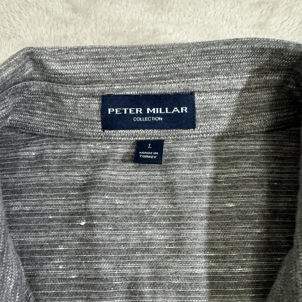 Peter Millar Collection Mens Polo Shirt Size Large Gray Cotton Linen
