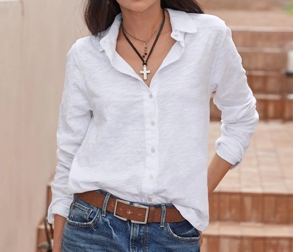 NEW Sundance Catalog DYLAN BUTTON Women WHITE Cotton Button Shirt Top LS S