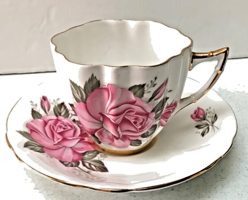 Royal Prince Teacup Tea Cup Bone China Pink Rose Set Gold Trim England Vintage