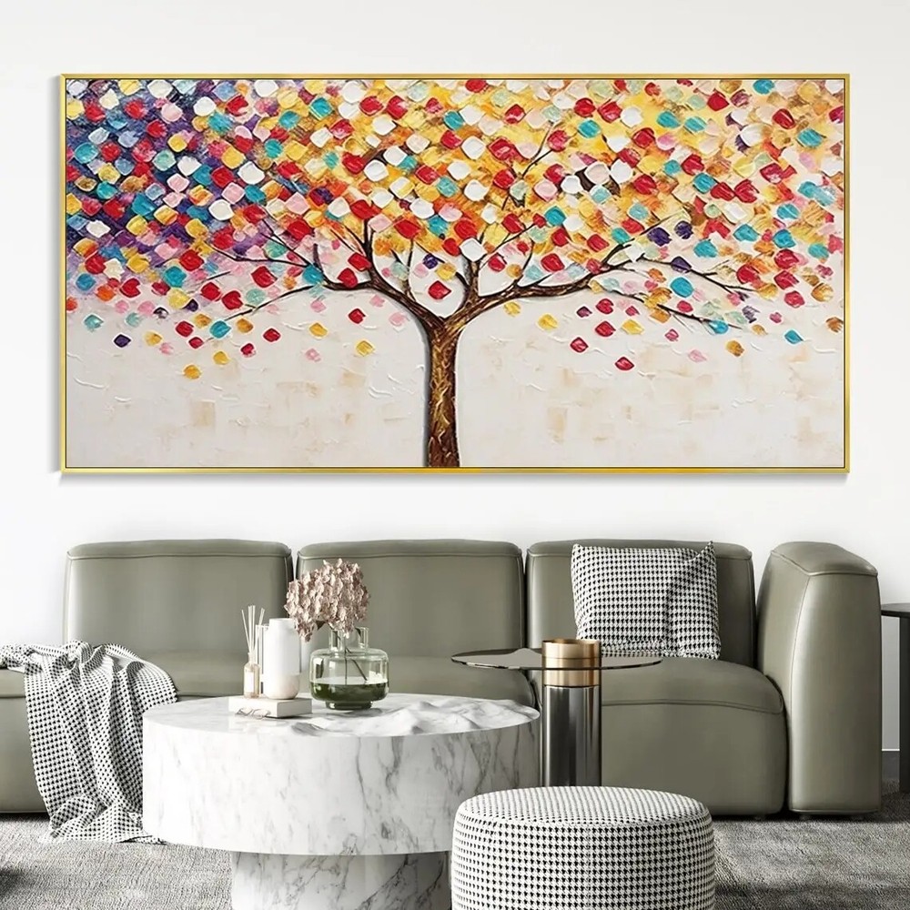 Abstract Flower Tower Tree Art Canvas Oil Painting Abstract Textured