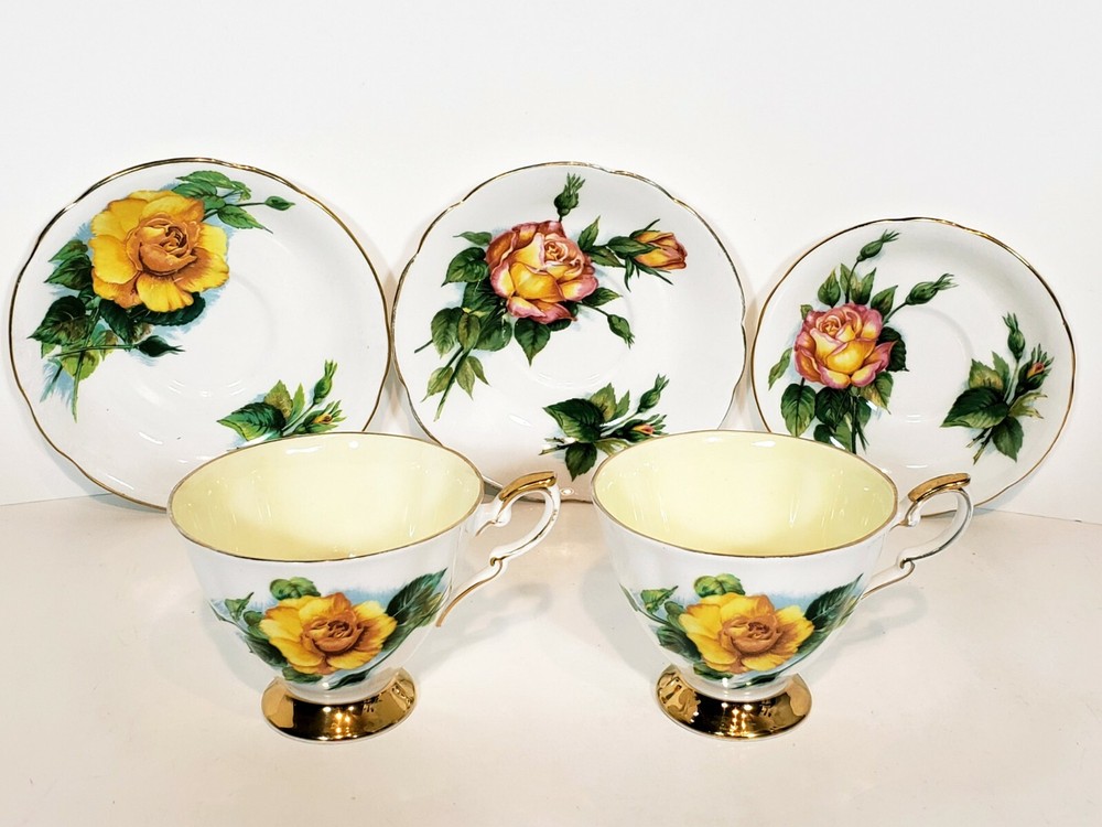 Paragon World Famous Roses Queen Set of 5 Tea Cups and Saucers