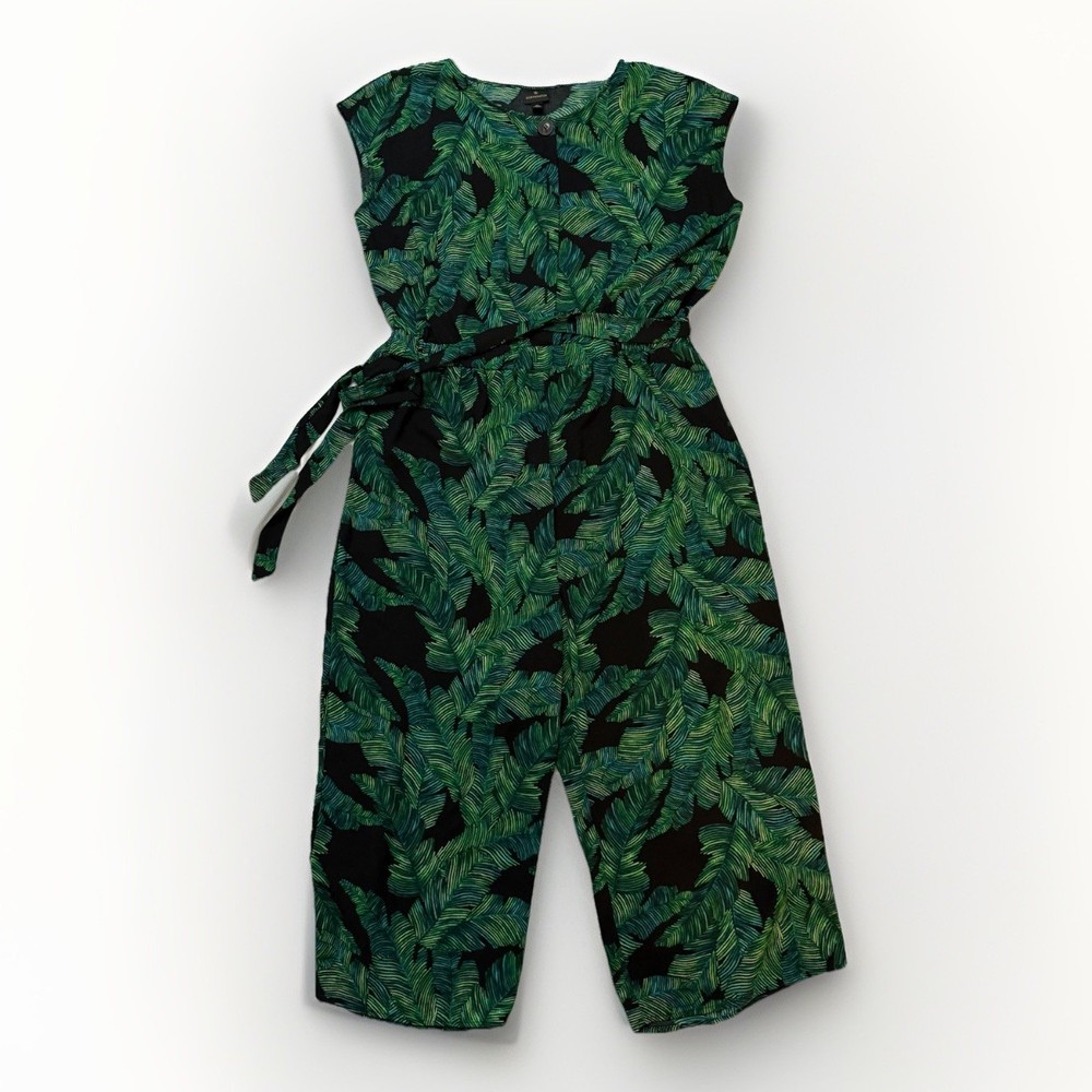 Worthington Women's Size XL Jumpsuit Capri Green Palm Leaf Print Sleeveless