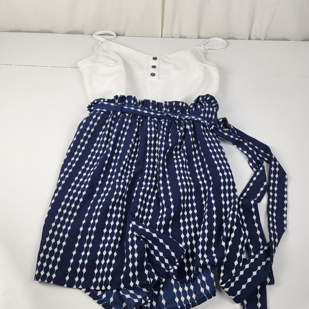 J for Justify White Spaghetti Strap & Navy Romper Shorts Set Women's Size L