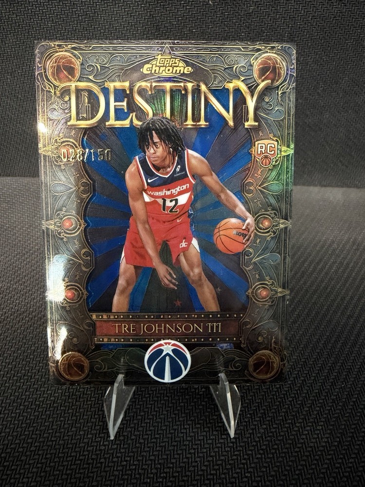 2025 Topps Chrome Destiny Tre Johnson III Rookie Blue Refractor /150 D-6 Wizards