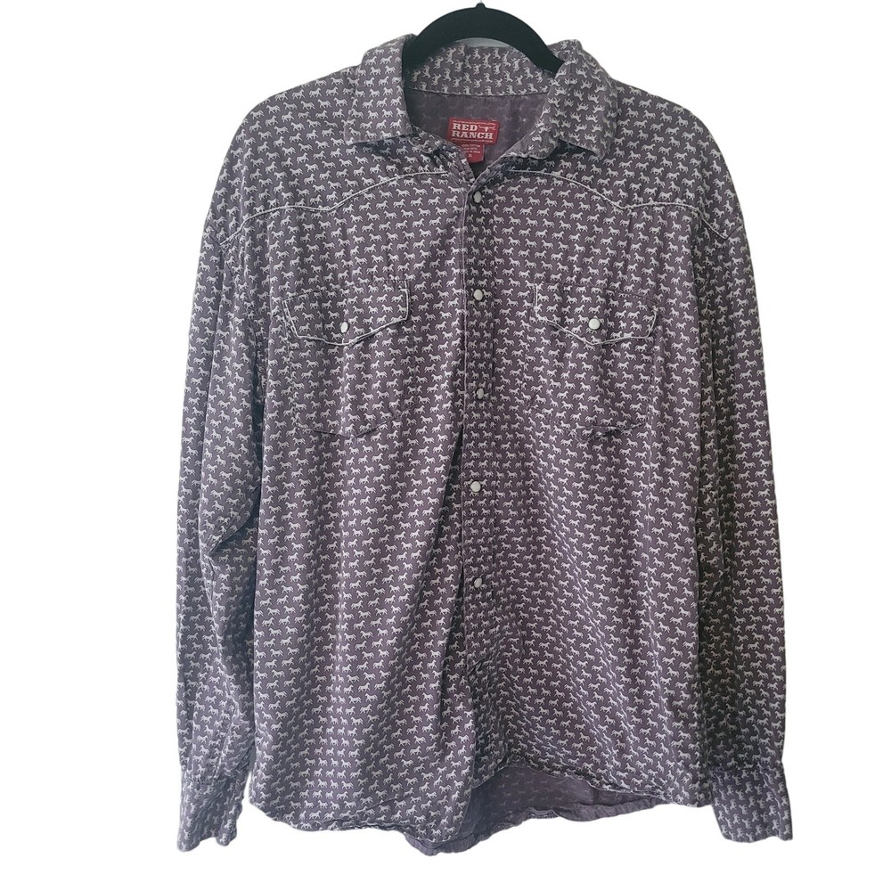 XL Red Ranch Premium Pearl Snap Western Shirt with Stud Horse All-Over Print