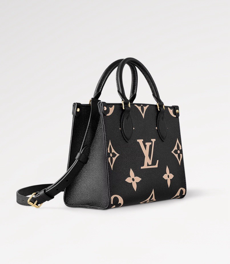 Louis Vuitton OnTheGo PM Bicolor Monogram Empreinte Leather Tote Bag Black Beige