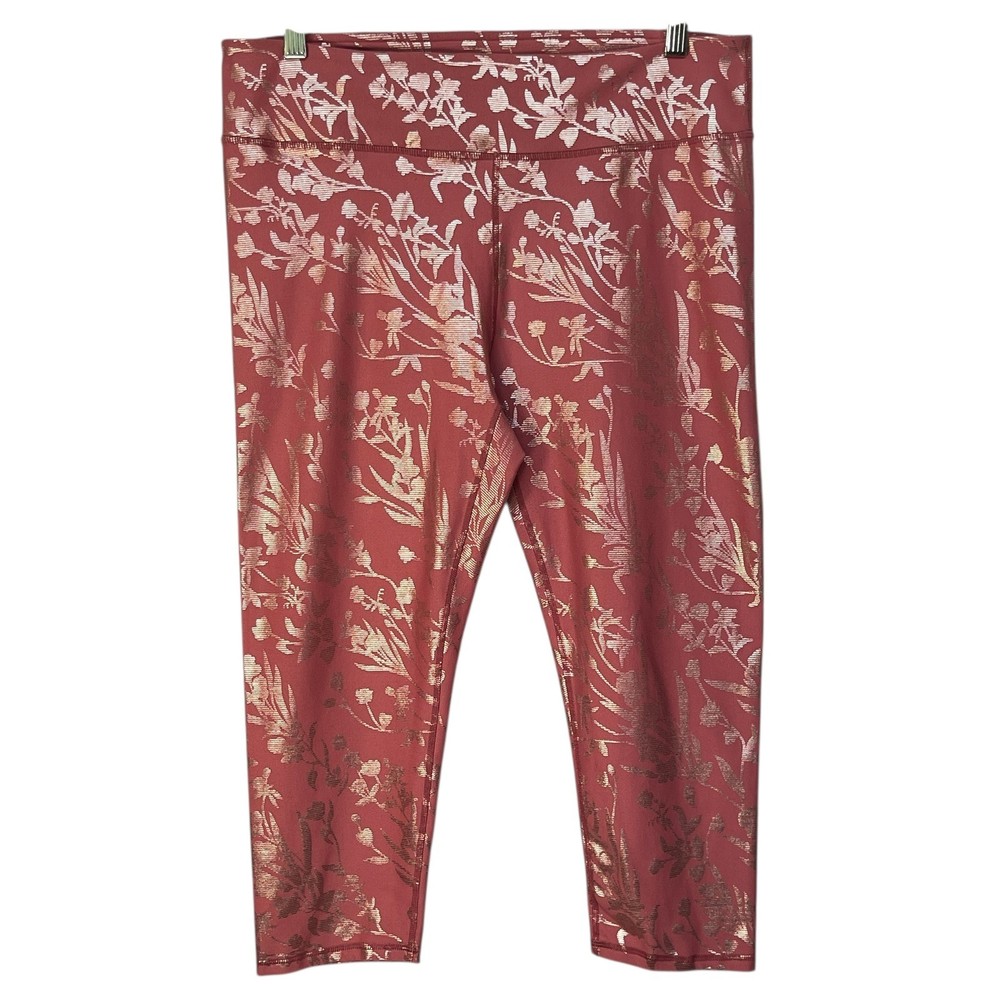 Fabletics XL Cropped Leggings Rose Gold Floral Print Athletic Pants