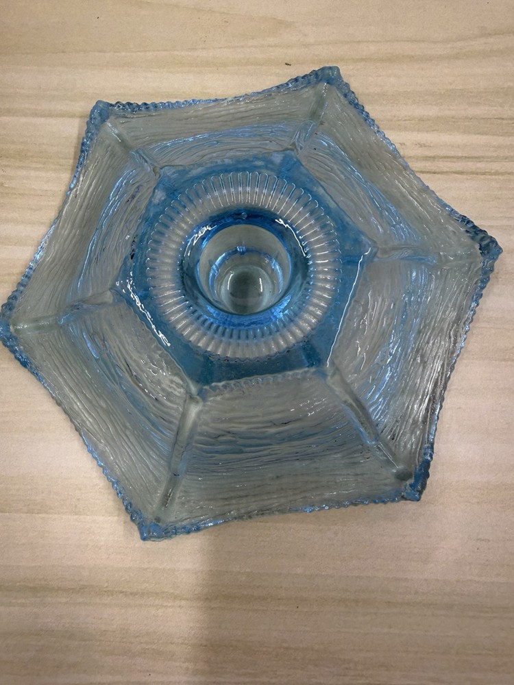 L. E. Smith Azure Ice Blue Single Candle Stick Holder Hexagon