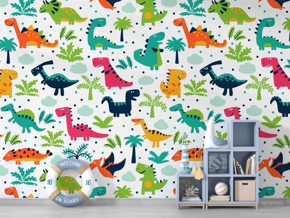 3D Dinosaur Plant Cartoon Pattern Wall Murals Wallpaper Murals Wall Sticker