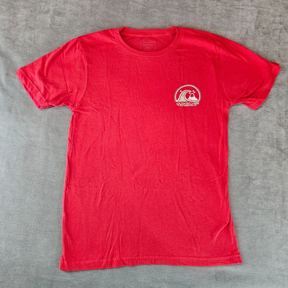Quiksilver Graphic T-Shirt Youth Large Red w White logo Cotton Crew Tee NEW