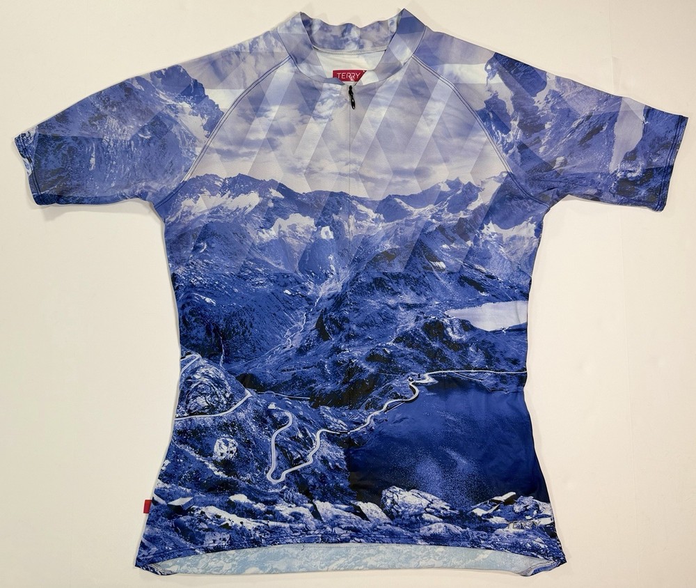 Terry Soleil Women's 1/4 Zip Short Sleeve Cycling Jersey Blue Mountains Size M