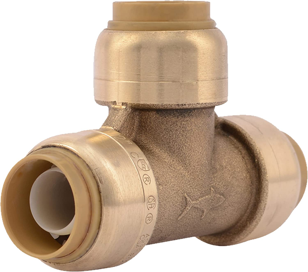 1/2 Inch Tee, Push to Connect Brass Plumbing Fitting, PEX Pipe, Copper, CPVC, PE