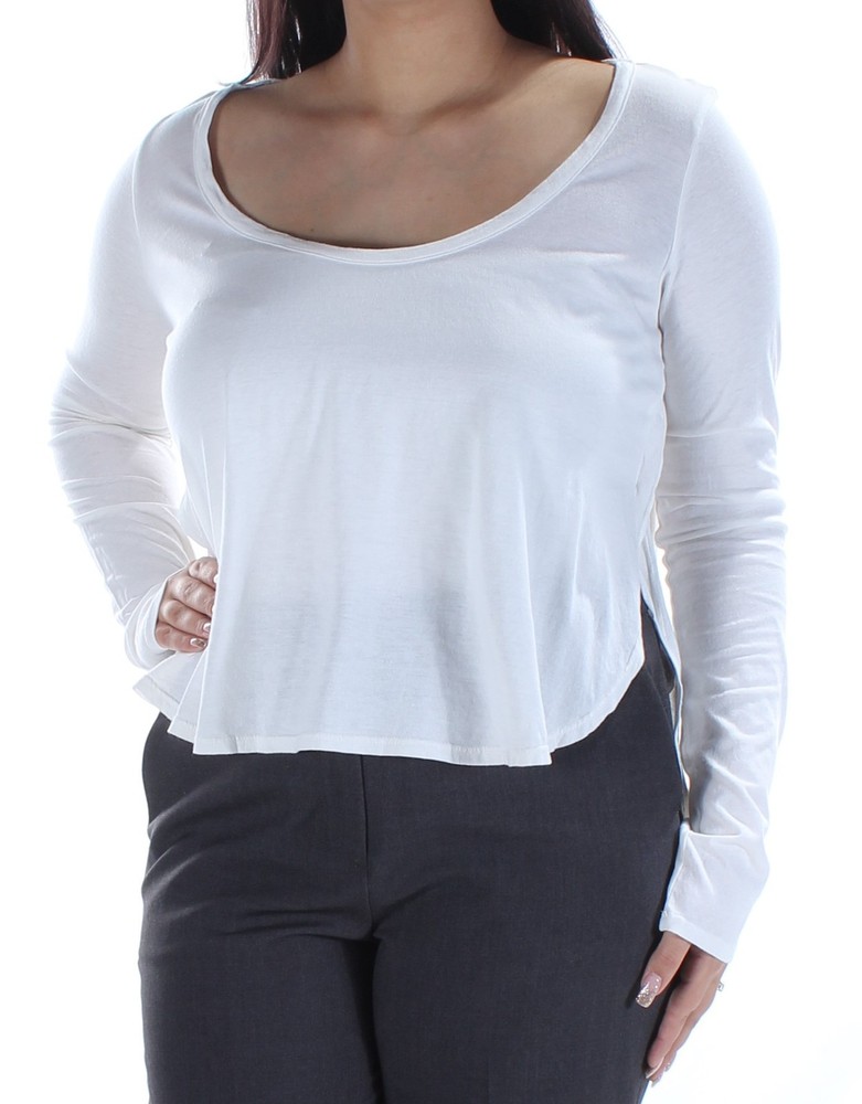 CHELSEA SKY Womens Ivory Long Sleeve Scoop Neck Hi-Lo Top Size: L