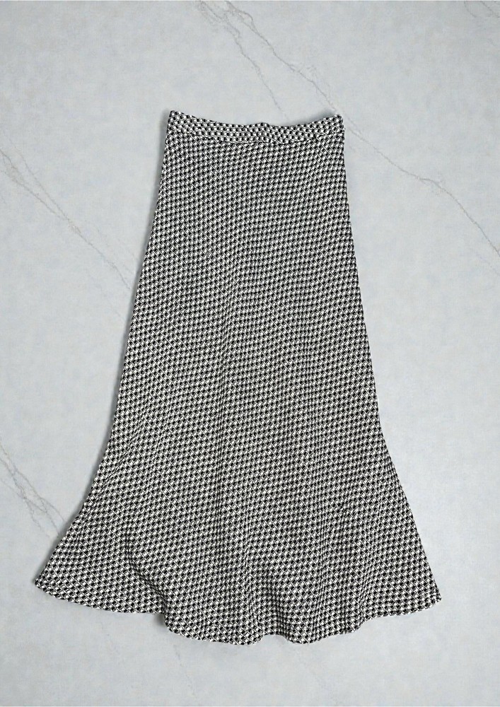 Dazy Black White Houndstooth Tweed Mermaid Flare Midi Skirt Lined Zip Size Small