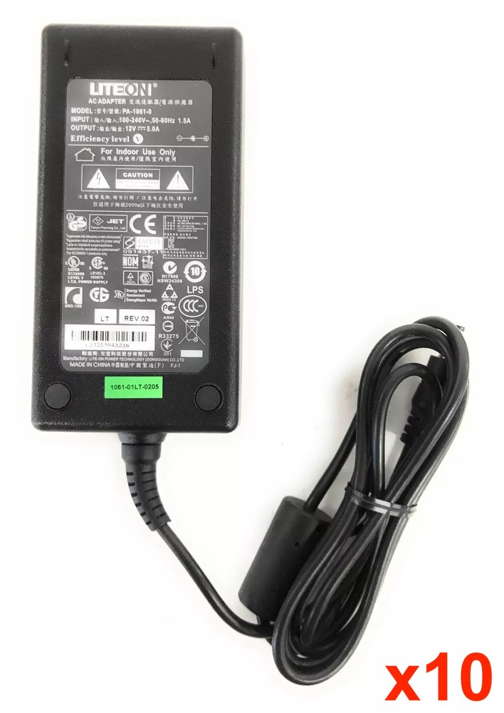 10 New Liteon PA-1061-0 AC Adapters 12V 5A 60W with 5.5mm Tip & Power Cord