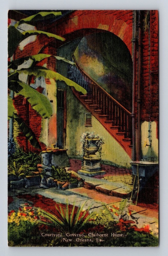 New Orleans LA-Louisiana, Courtyard of Governor Claiborne Home, Vintage Postcard