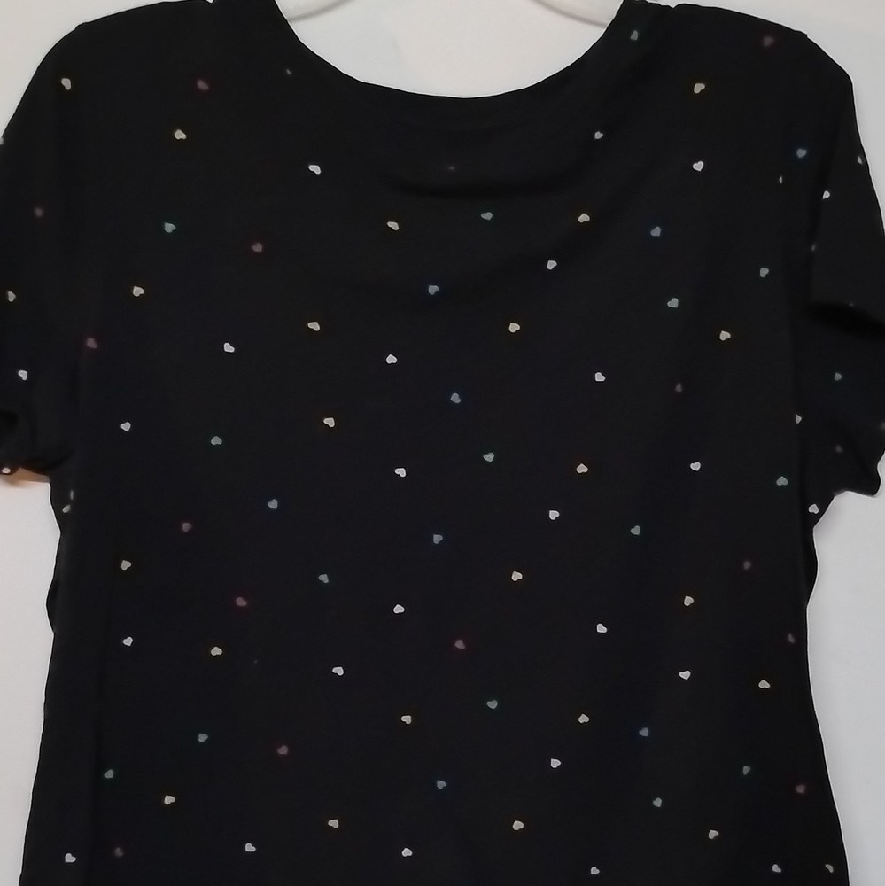 Old Navy Women's Black Heart Print Cotton Short Sleeve Crew Neck T-Shirt Size L