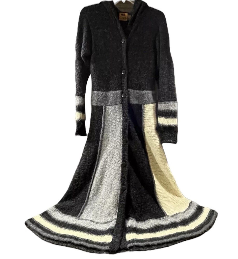 Peruvian Hooded Sweater Coat with Thumb Cuffs and Button Front