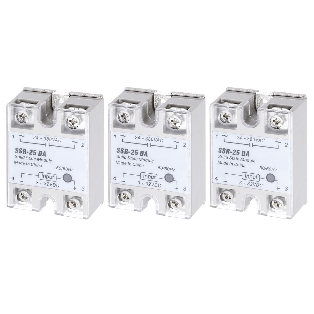 3 Pcs SSD-25DA 3-32V DC Input to 24-380V AC Output Solid State Relay AC 25A