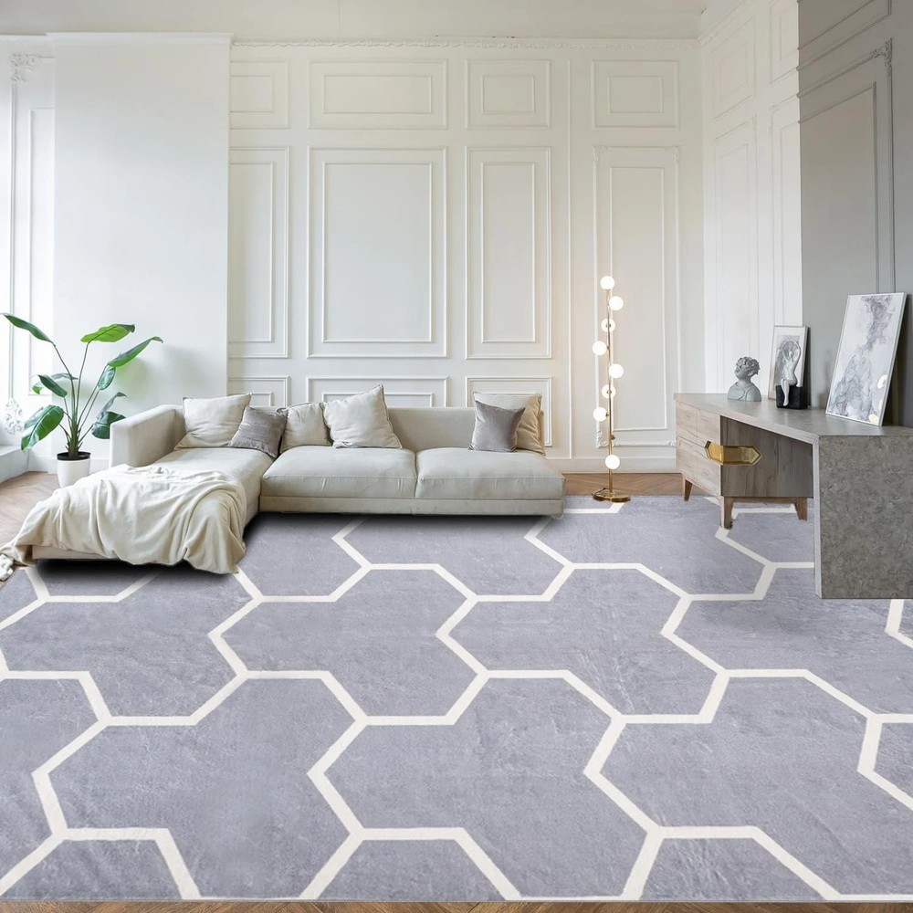 Hand Tufted Polyester Modern Abstract Area Rugs Blue Carpet Living Room Non Slip