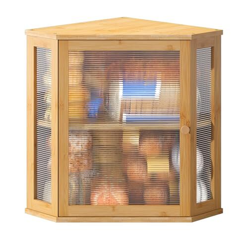Corner Bread Box for Kitchen Countertop Double Layer Bamboo Wooden Bread box ...