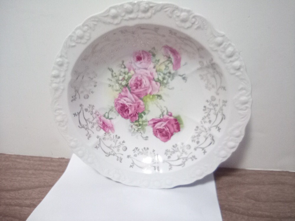 Vintage  Thomas Sevres Bavaria Hand Painted Pink Roses Salad Bowl