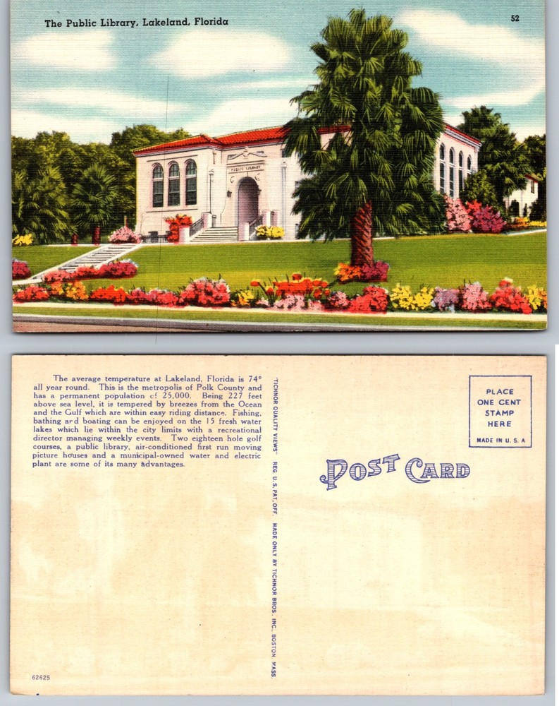 Public Library Lakeland Florida Palm Garden Postcard