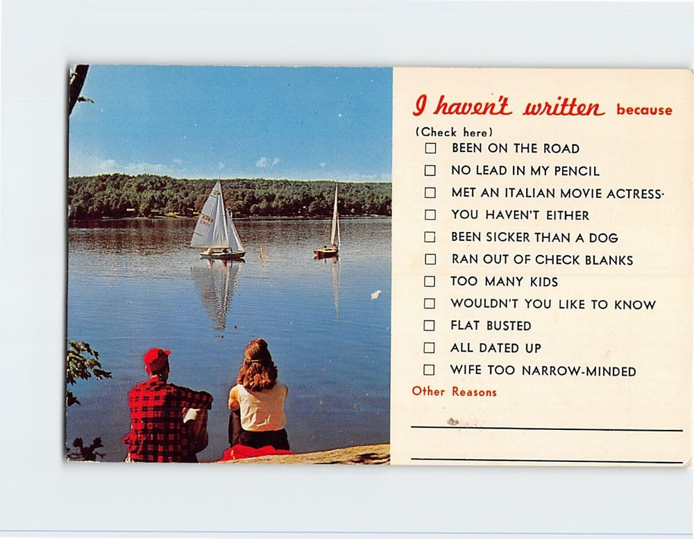 Postcard Sailboat on the Lake I Haven't Written Because Checklist